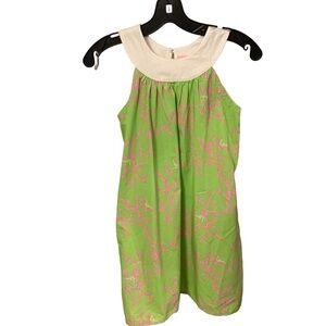 Lilly Pulitzer Girls Cotton Green and Pink Coral sleeveless Dress size 8